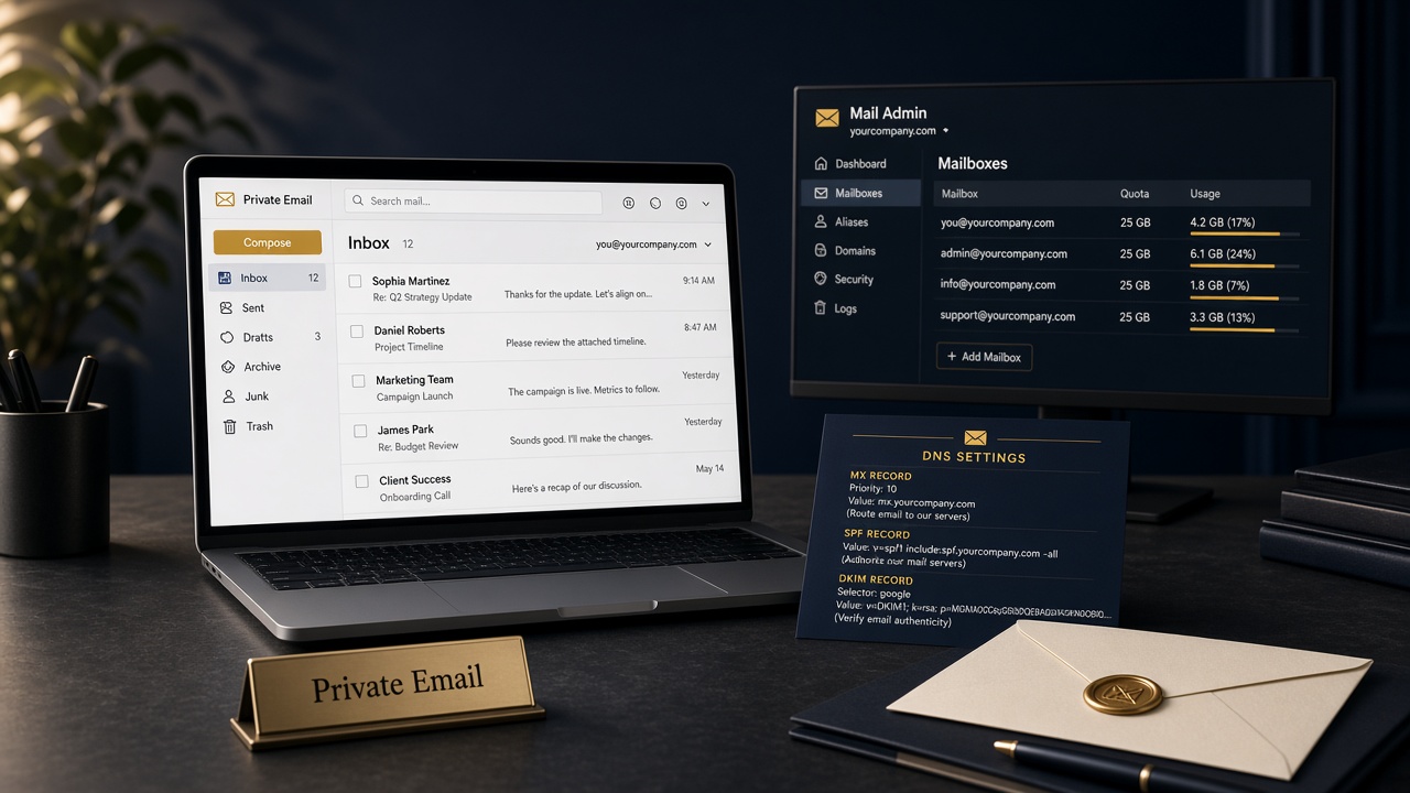 Private Email: webmail and Mail-admin for a custom domain
